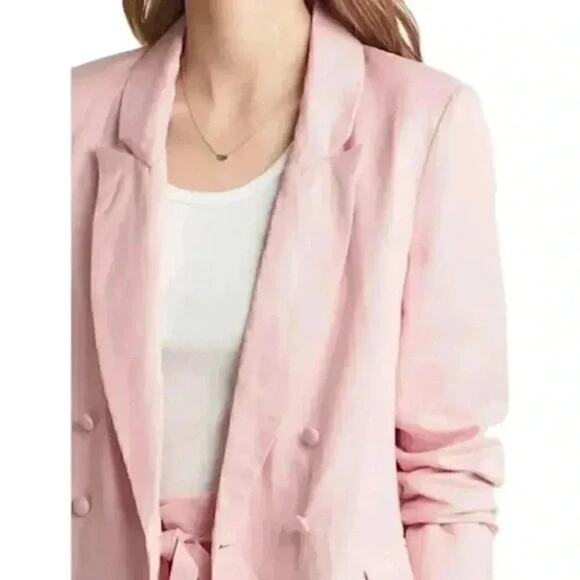 Vici Collection Women's Pink Linen Blend Double Breasted Blazer Coat Size Large - Picture 3 of 8